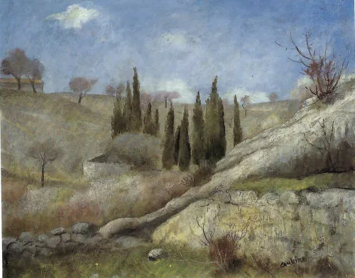 Paysage aux cyprès